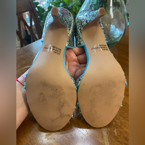 Glitter aqua ankle strap shoes ideal for parties and dance - Picture 4 of 5